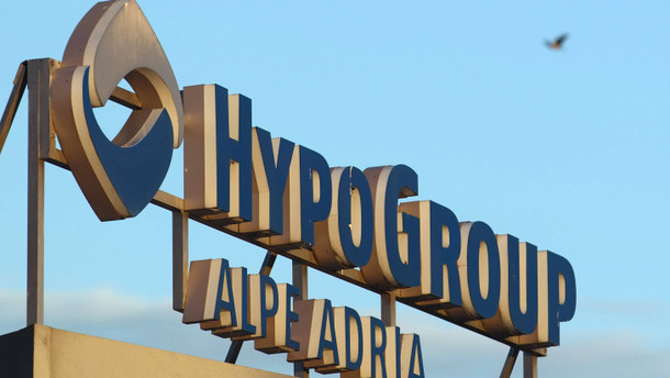 The logo of nationalised Hypo Alpe Adria is pictured at the bank's headquarters in Klagenfurt