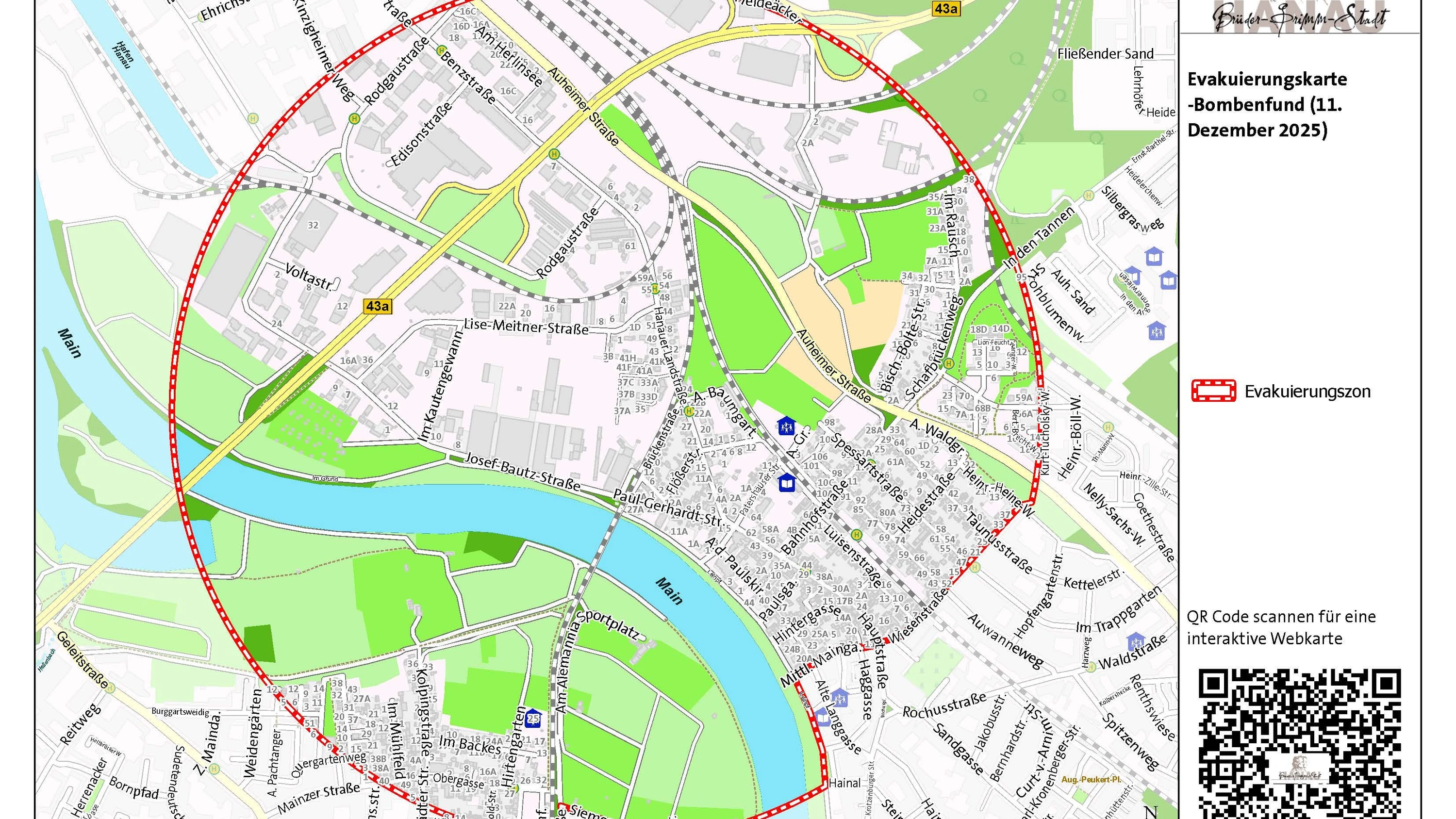 Fliegerbombe in Hanau: Straßen, Schienen und Main wegen Sprengung gesperrt Fliegerbombe in Hanau: Straßen, Schienen und Main wegen Sprengung gesperrt