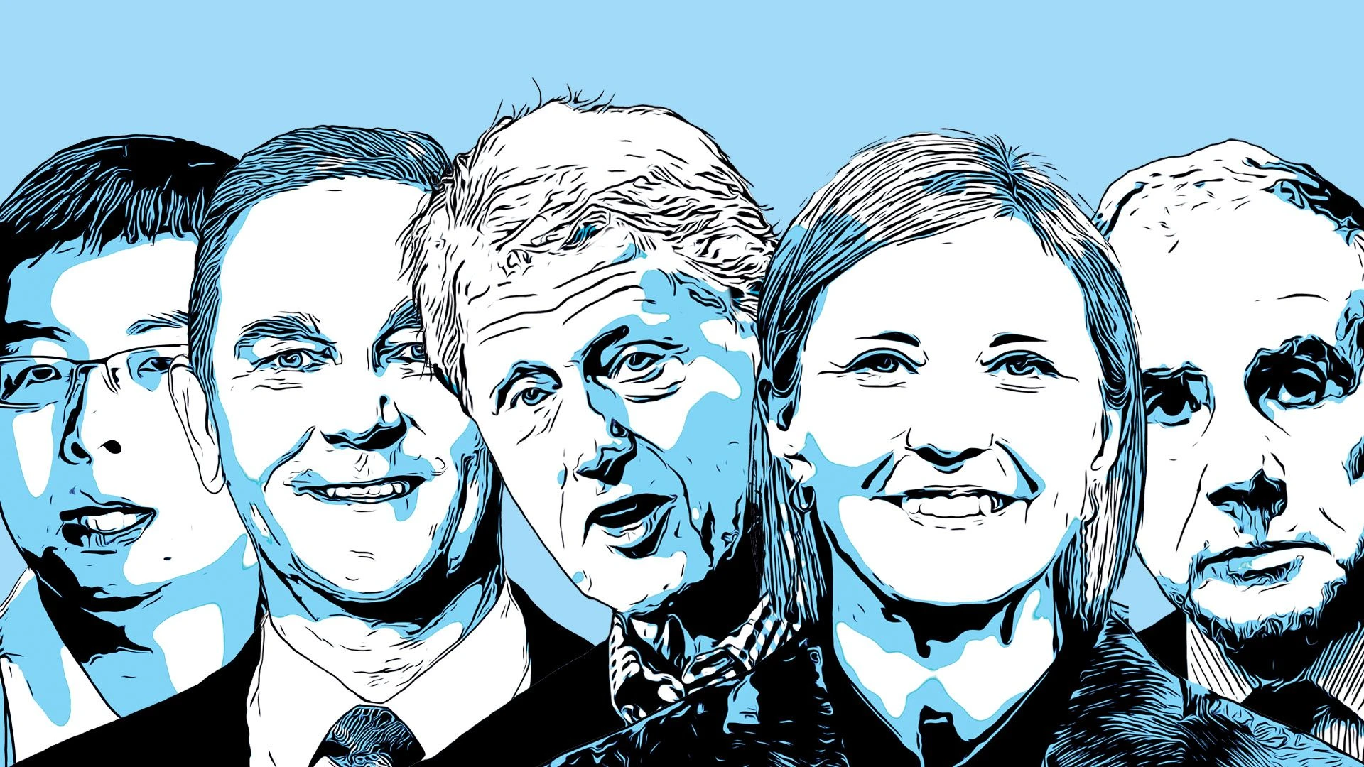 Wang Xingxing, Peter Oswald, Bill Clinton, Karin Rådström und Enzo Tortora (v.l.) - Illustration F.A.S.