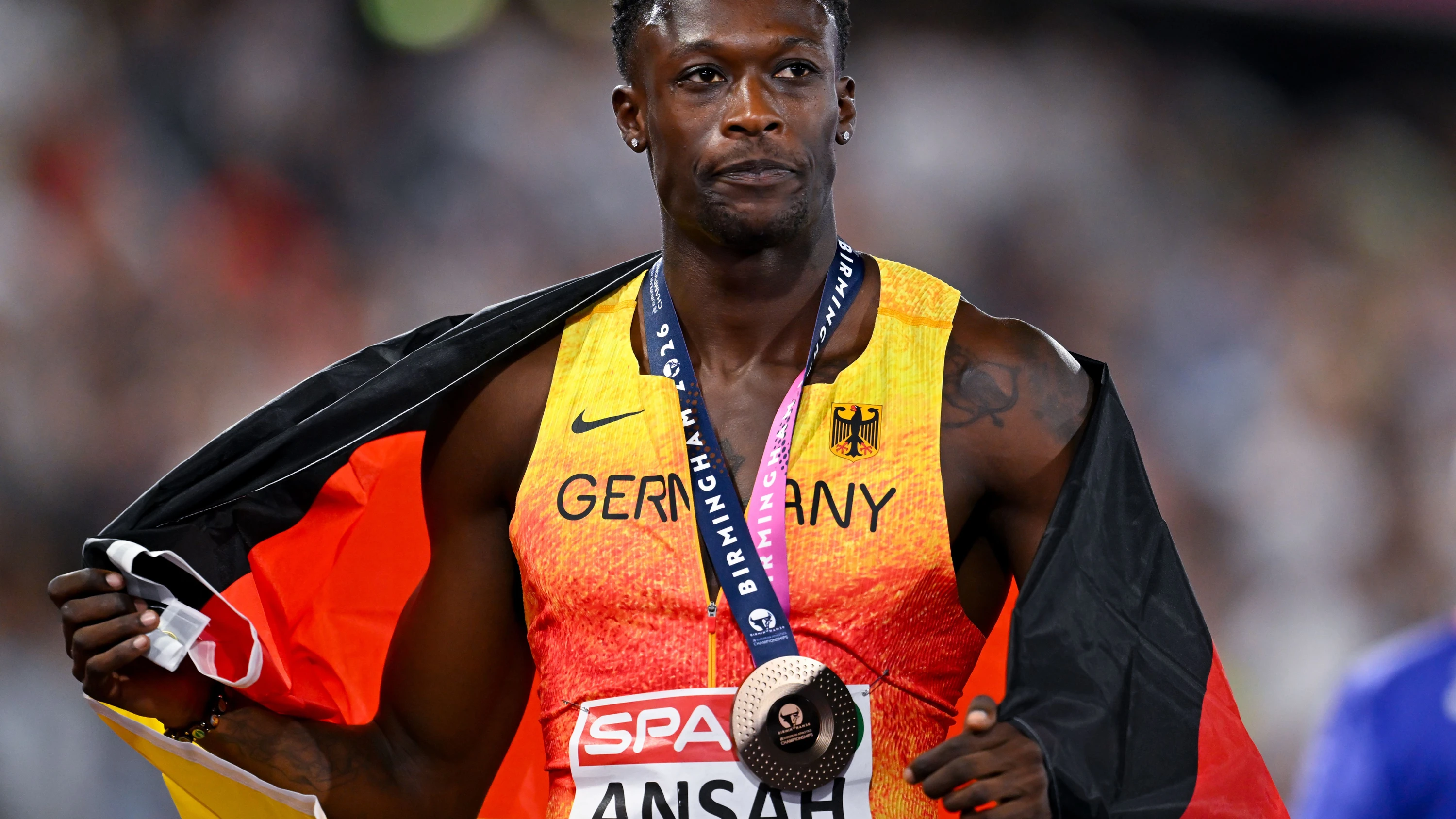 Seine Medaille? Das wird sich noch zeigen: Owen Ansah am Dienstagabend in Birmingham - dpa