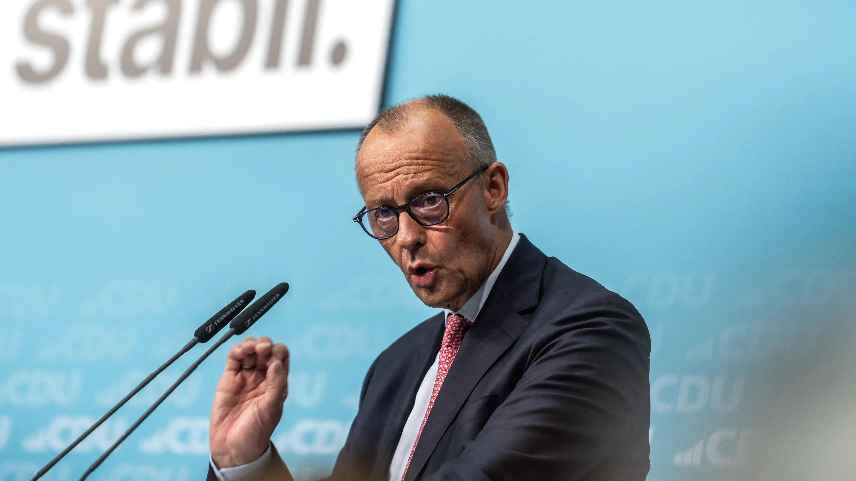 Merz bei einer Wahlkampfveranstaltung der Berliner SPD am Donnerstag - dpa