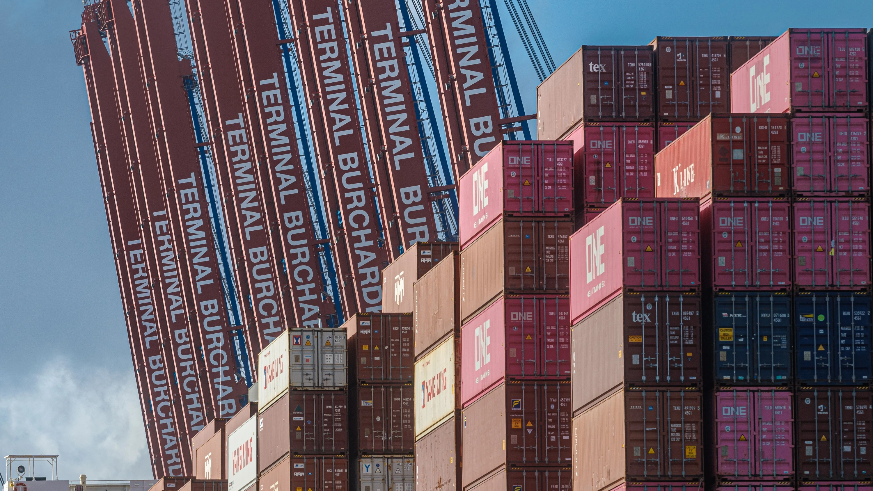 Containerschiffe liegen am Hamburger Burchardtkai. - dpa