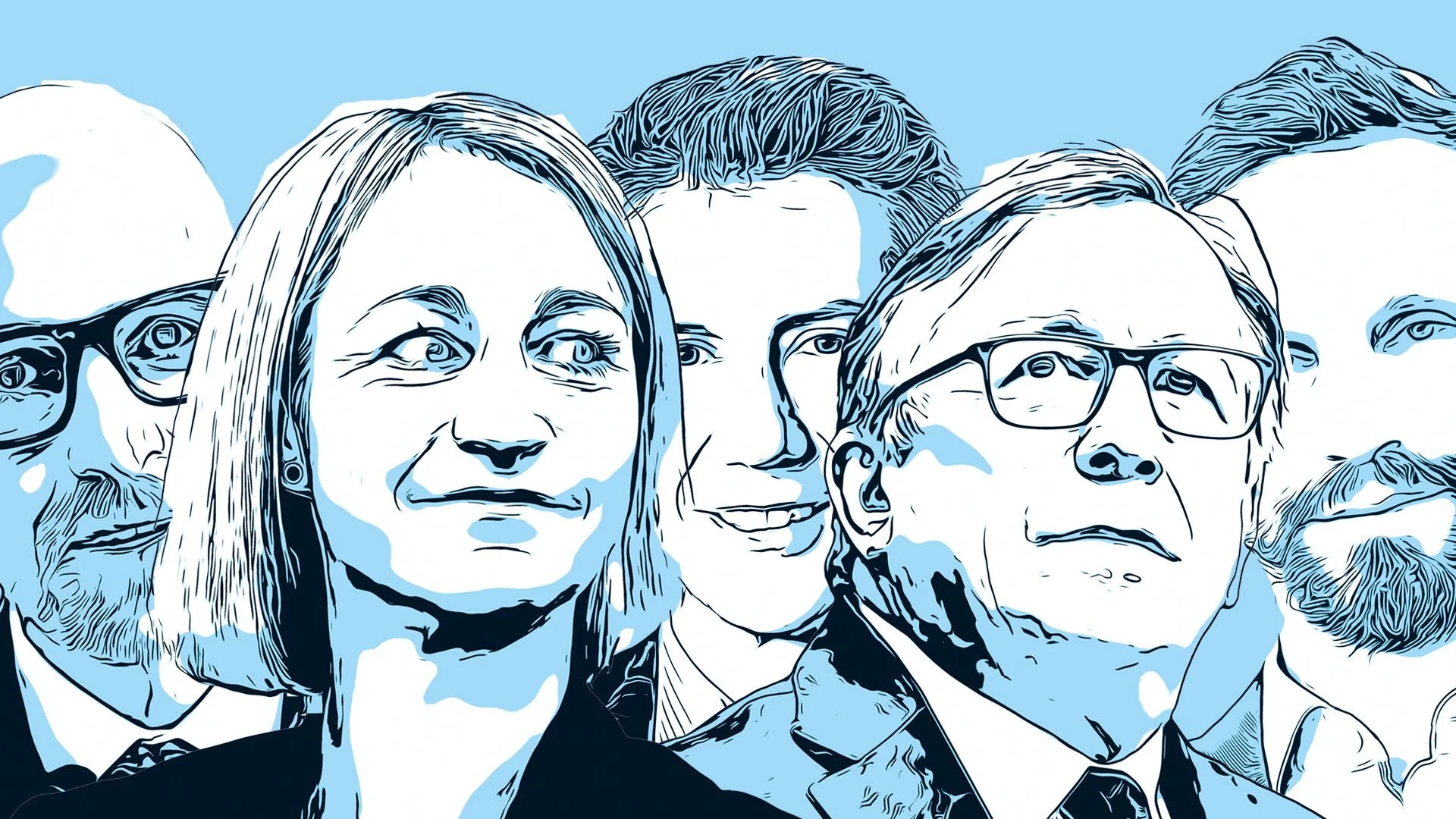 Peter Leibinger, BDI, Nadine Schön, Vorsitzende der Social-Media-Kommission Kinder- und Jugendschutz, Juan Santamaría Cases, Hochtief, Bruno Pavlovsky, Chanel, Florian Hager, ARD - Illustration: F.A.Z.