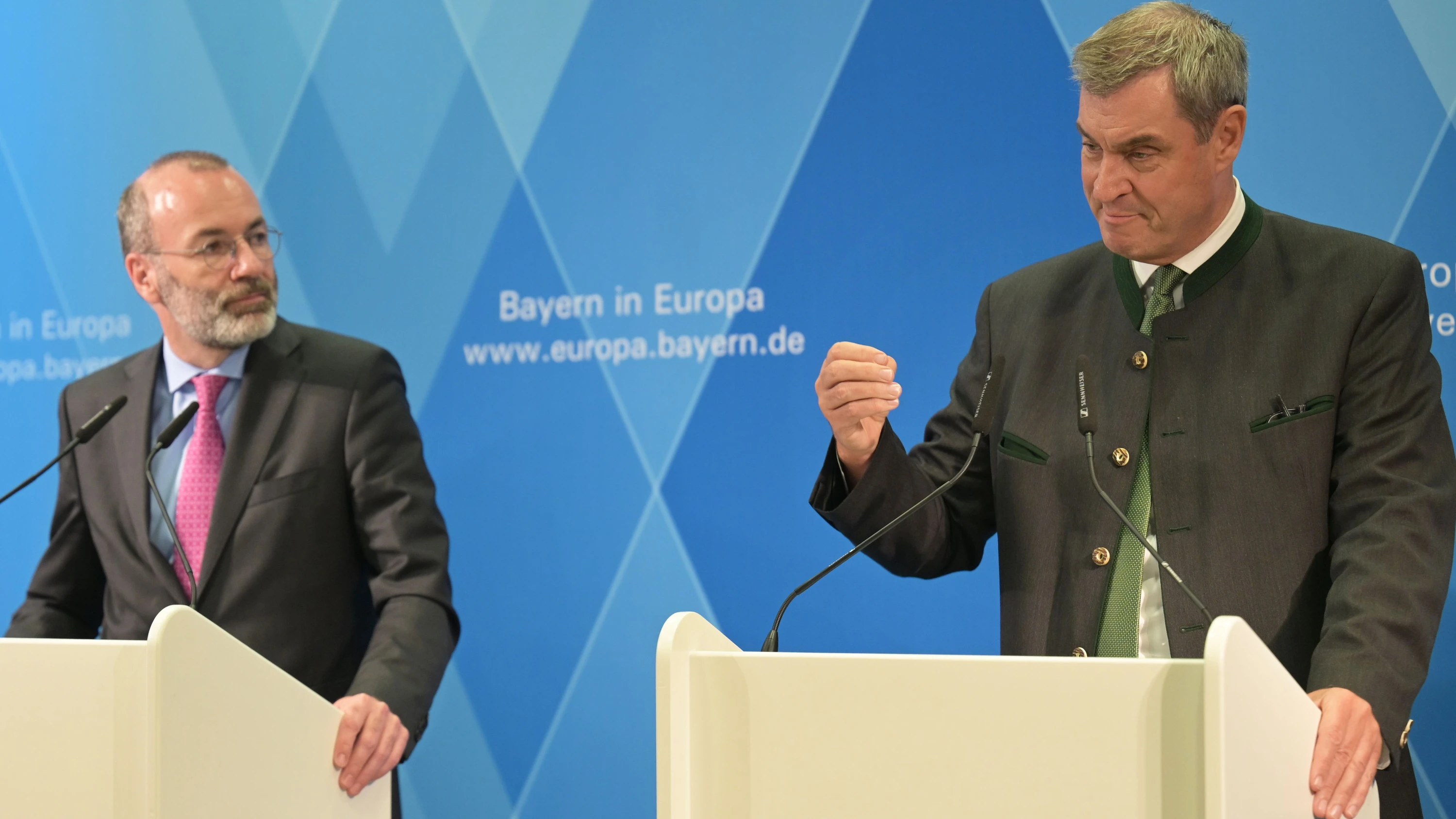 Markus Söder und Manfred Weber Anfang Mai in Brüssel - dpa