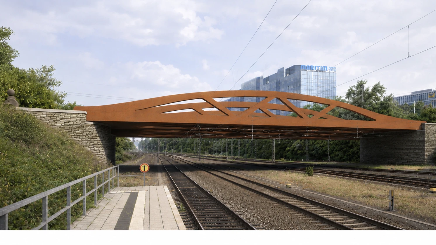 Neubau: Die neue Brücke fällt nach dem neuesten Entwurf schlanker aus, wie in dieser mit KI erstellten Darstellung zu sehen. - Stadt Darmstadt