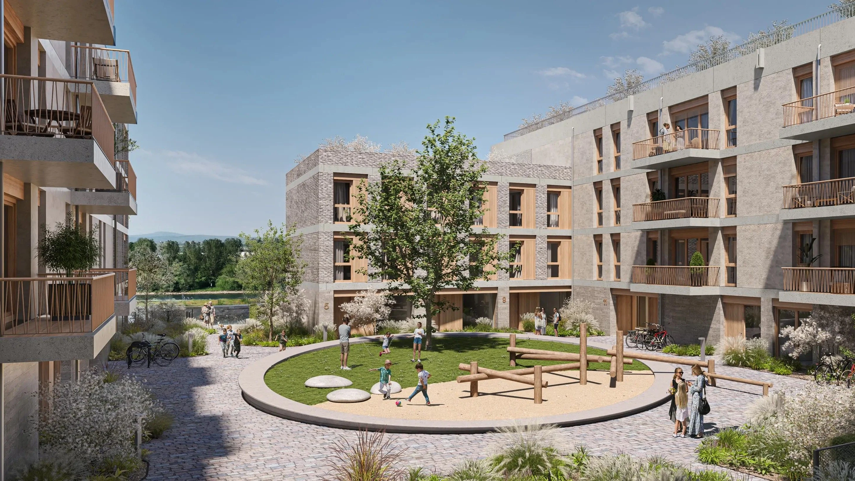 Zollhafen in Mainz: Neubauten an Rheinufer und Marina