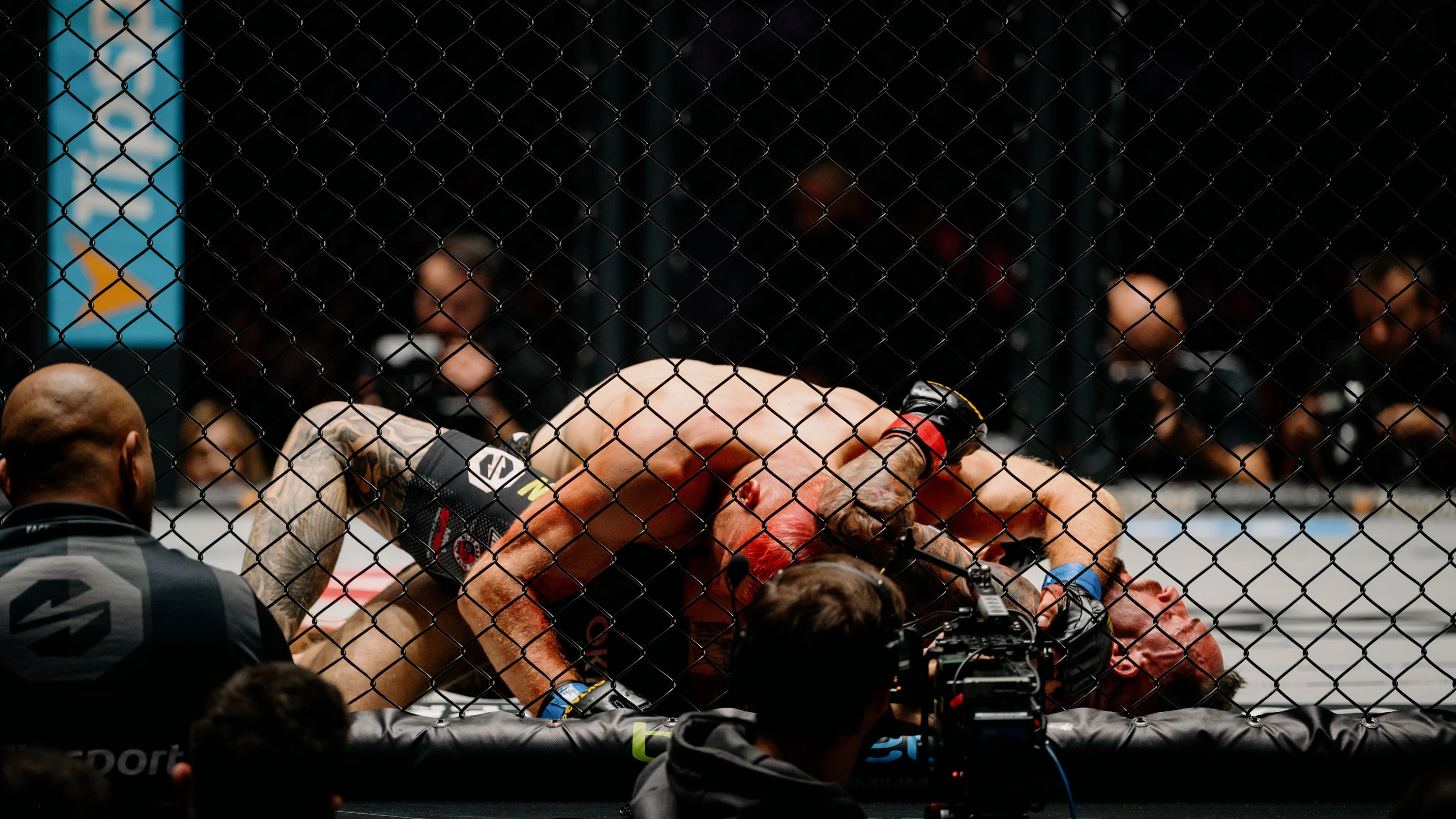 Erdrückt von der Last: David Kozma (oben) lässt dem deutschen MMA-Star Christian Eckerlin keine Chance. - Inga Klöber