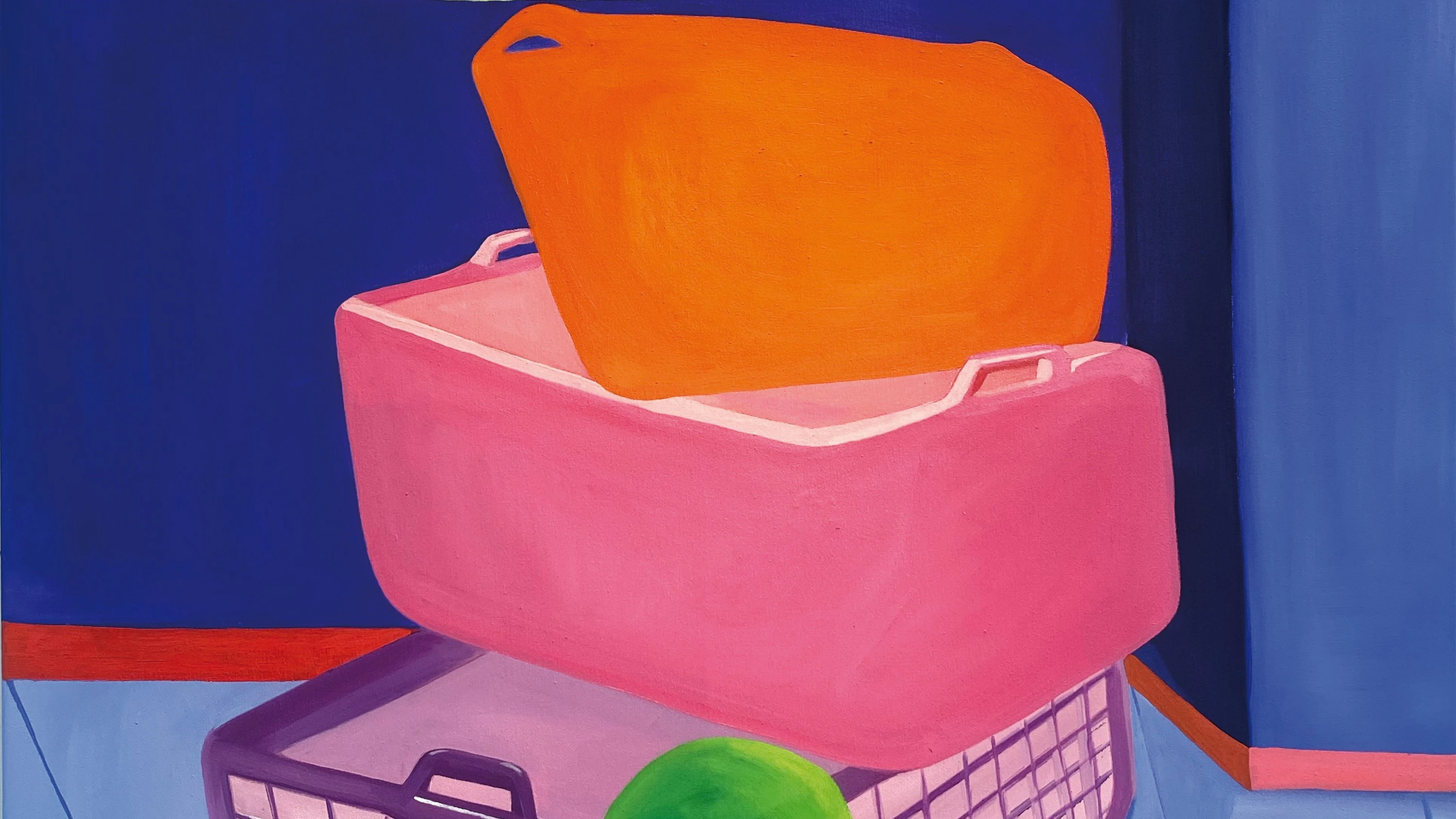 Farbig, aber nicht harmlos: Sarah Geppert, Wäschekörbe (1996) - Galerie Greulich