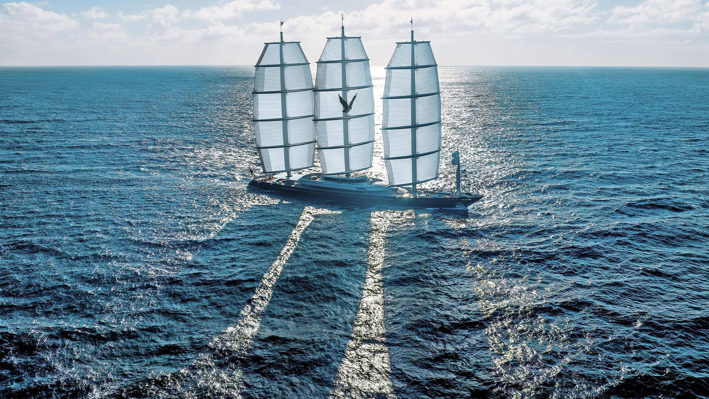 Zukunftsversprechen und Nostalgie: Die Maltese Falcon kommt dank moderner Technik ohne Takelage aus. - Jumeirah