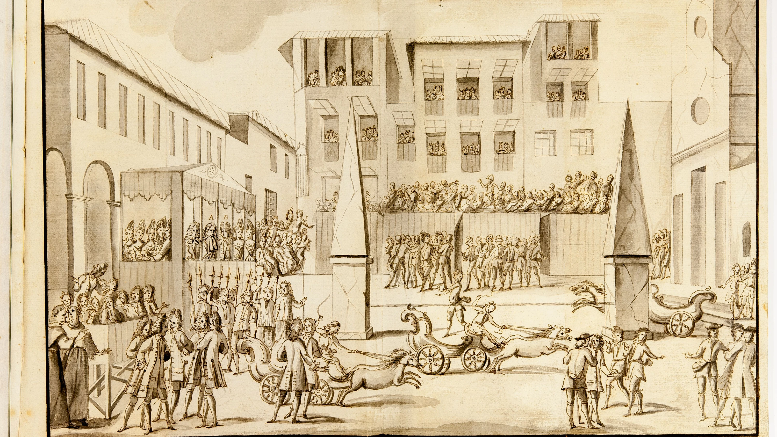 Kurprinz Karl Albrecht lernte in Italien auch dies: Theatralische Spektakel für Kulturtouristen sind stets mit Geräusch verbunden, aber nicht immer musikalischer Natur. - Bayerisches Nationalmuseum
