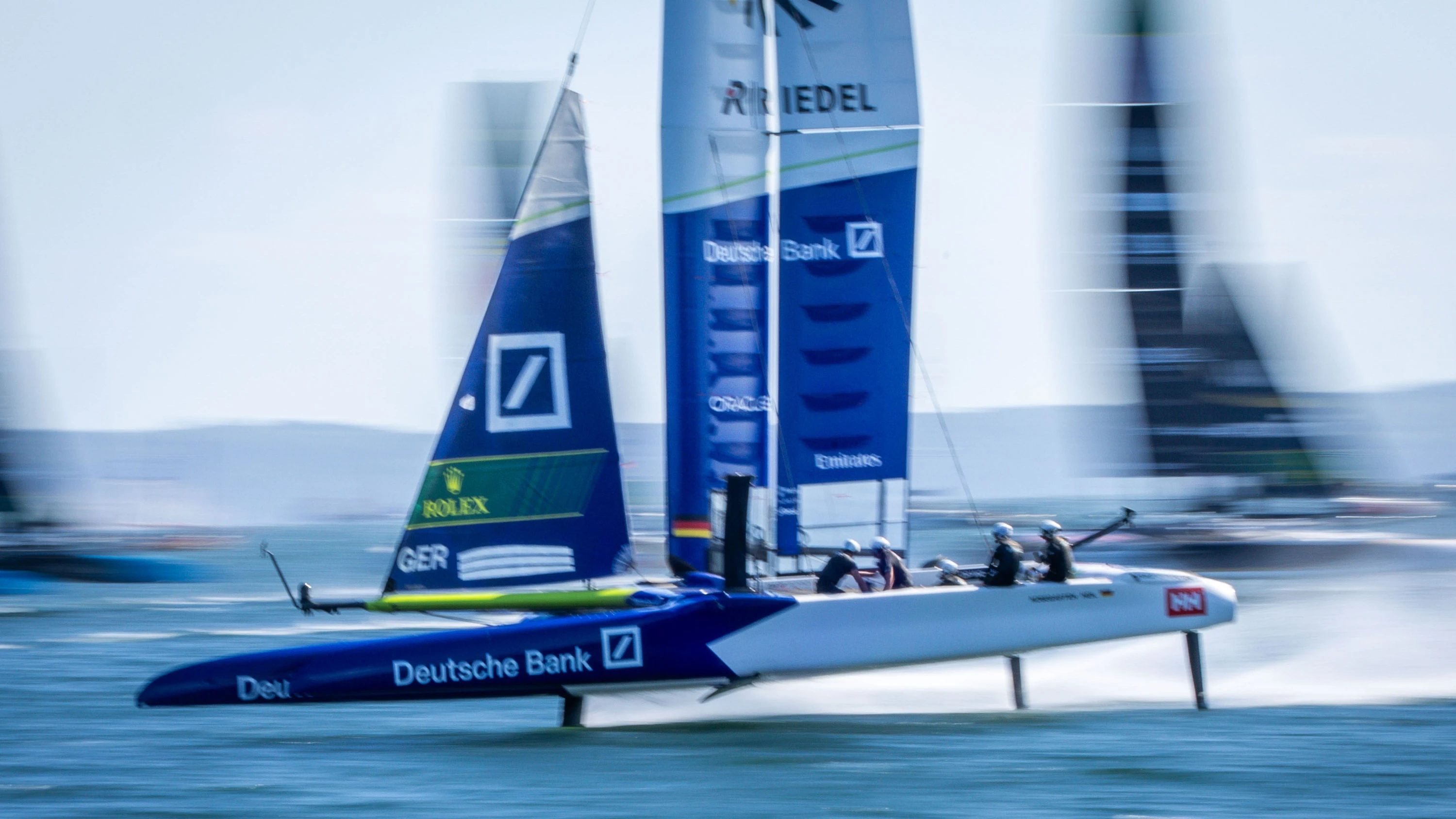 Der F50-Katamaran des deutschen Teams beim SailGP-Grand-Prix in Sassnitz im vergangenen Jahr. - dpa