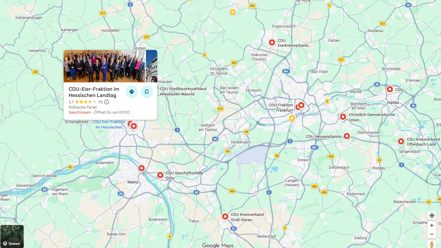 auf Google Maps: CDU-Geschäftsstellen in ganz Deutschland als „Eierhaus“ umbenannt auf Google Maps: CDU-Geschäftsstellen in ganz Deutschland als „Eierhaus“ umbenannt