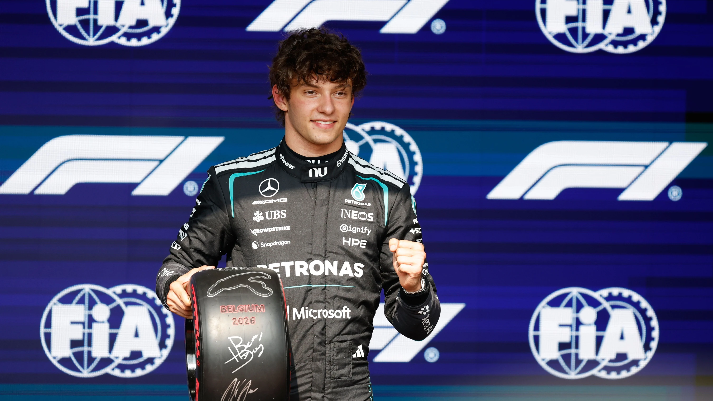 Mal wieder der Schnellste: Andrea Kimi Antonelli startet in seinem Mercedes beim Großen Preis von Belgien ganz vorne. - AP Photo/Geert Vanden Wijngaert