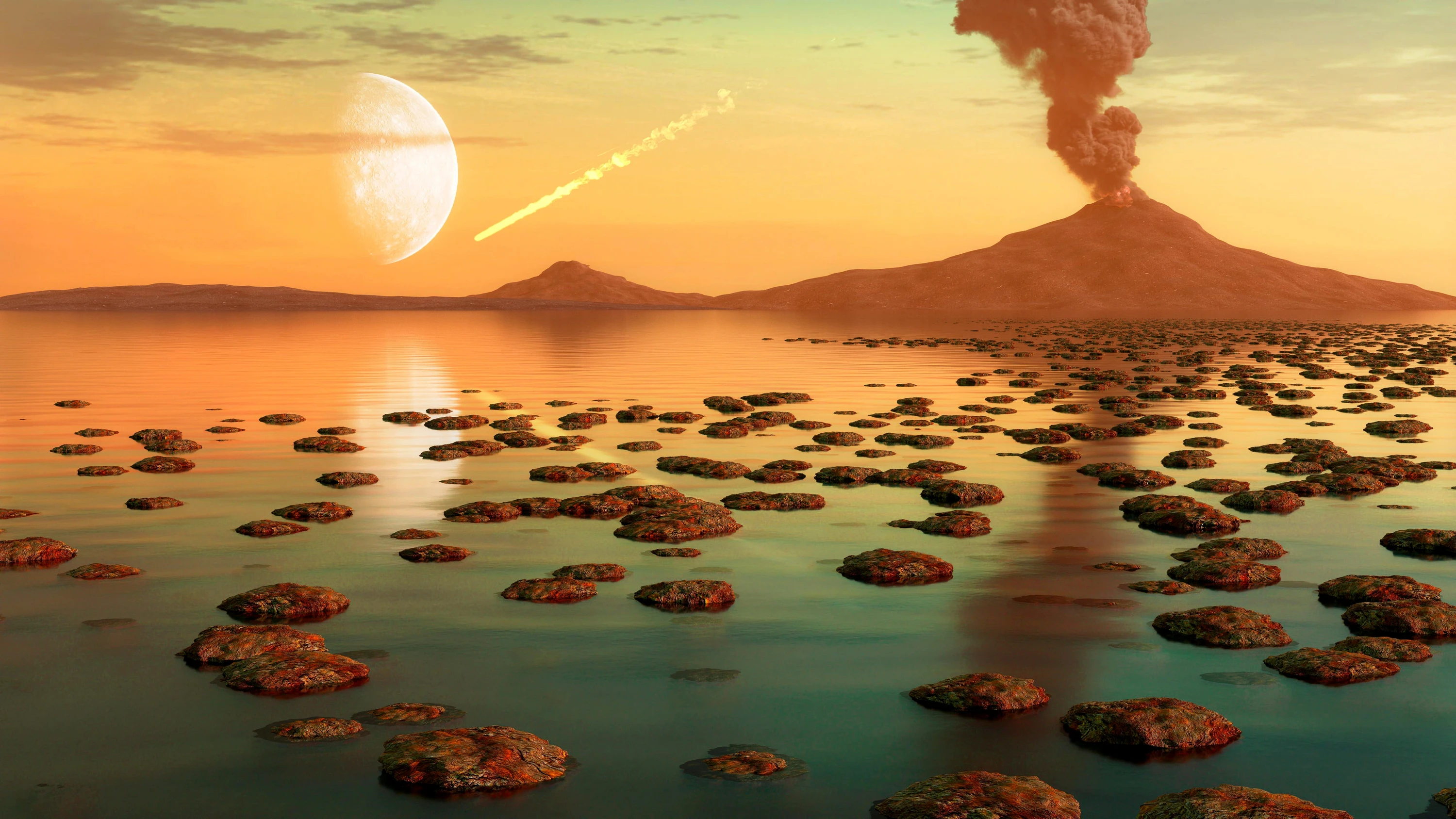 Im mittleren Proterozoikum sah es auf der Erde zu öde aus, um Paläo-Künstler zu Illustrationen zu inspirieren. Lieber malen sie Szenen aus dem vorangegangenen Äon, dem Archaikum. - Picture Alliance