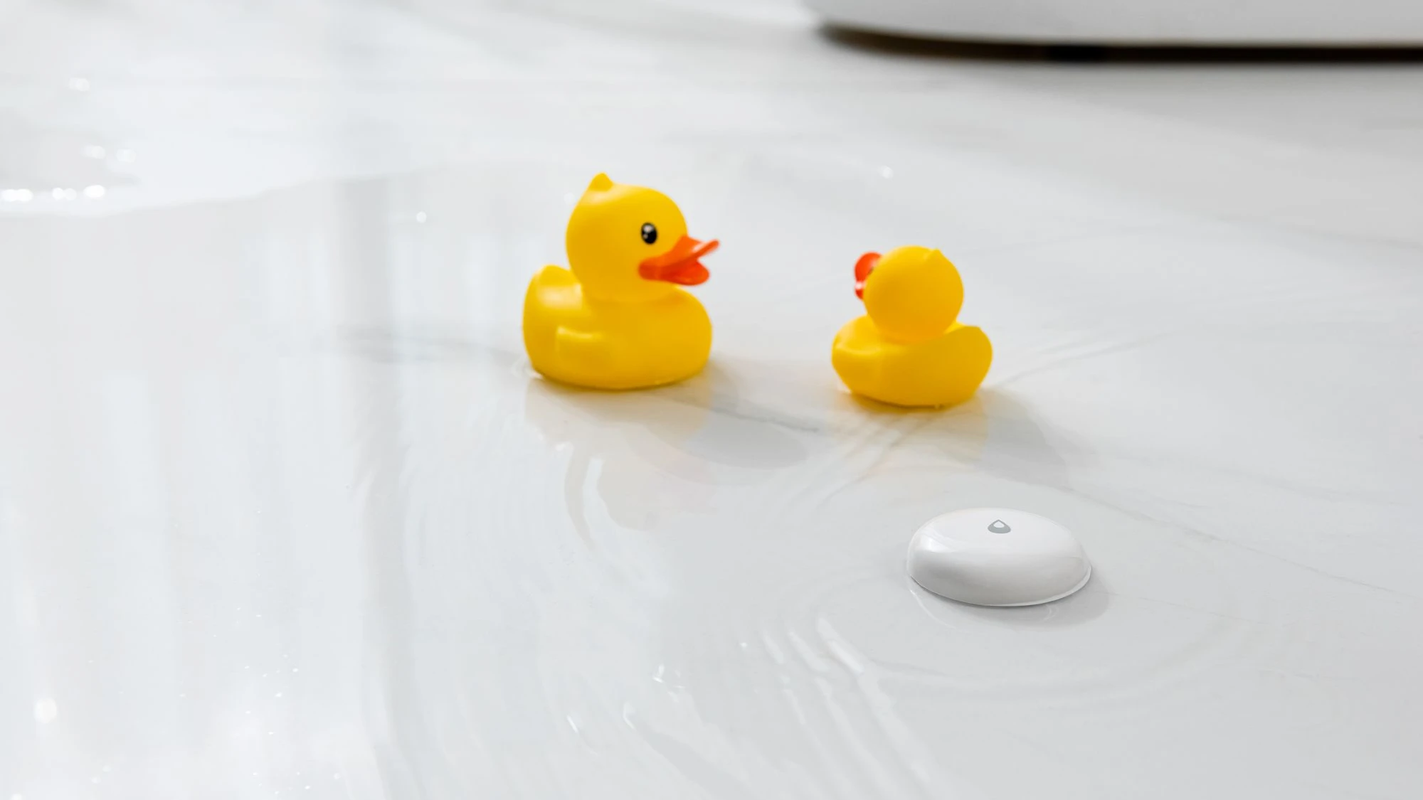 Wasserspiele im Badezimmer: Der kleine Sensor rechts erkennt, wenn das Entlein nasse Füße bekommt. - Hersteller