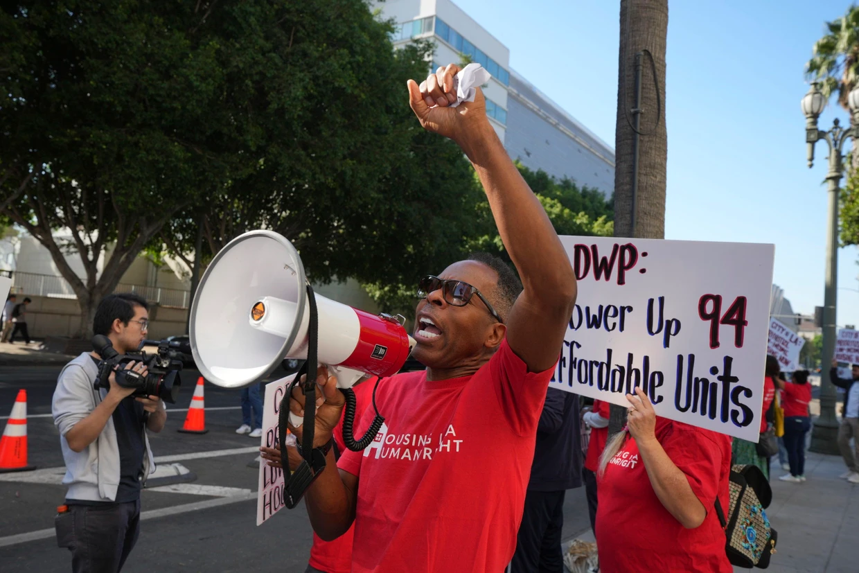 Protest für erschwingliches Wohnen in Los Angeles.