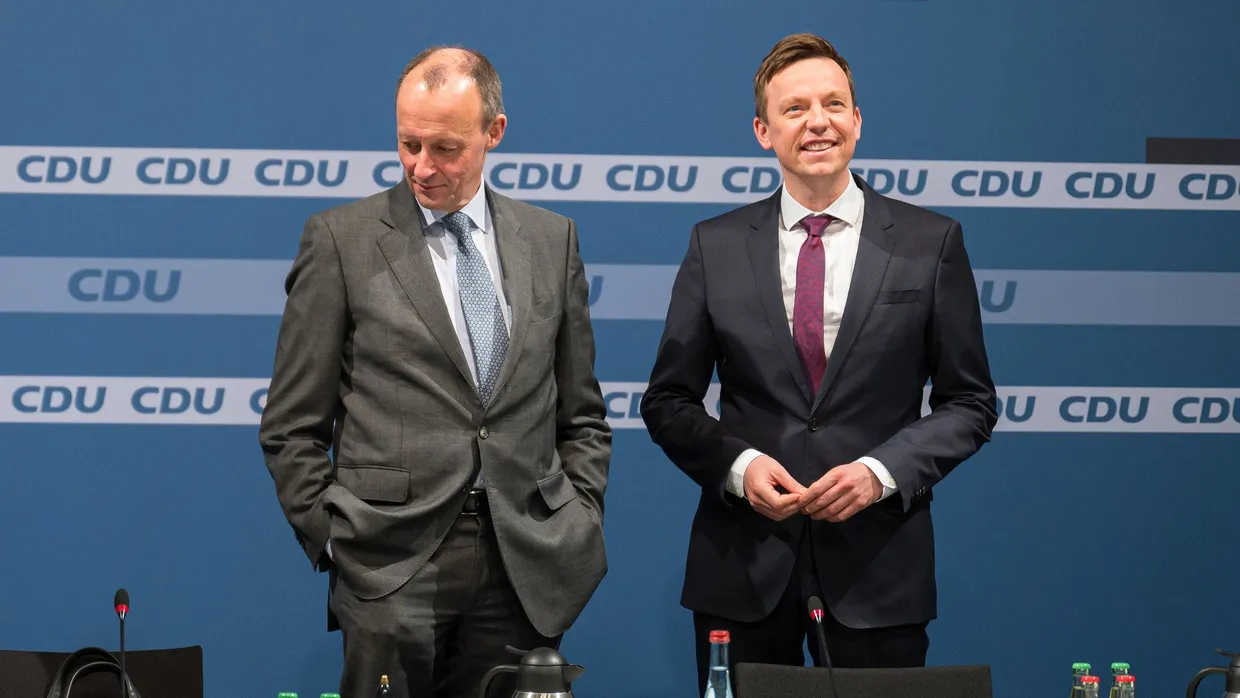 Friedrich Merz und Tobias Hans Anfang Merz auf einer Klausurtagung der CDU.