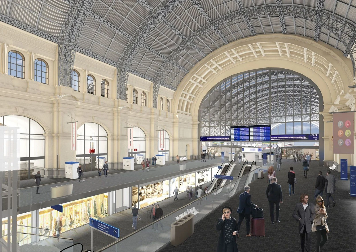 Mit Durchblick nach unten: Die Schalterhalle des Frankfurter Hauptbahnhofs soll bis spätestens 2030 einen Lichthof bekommen.
