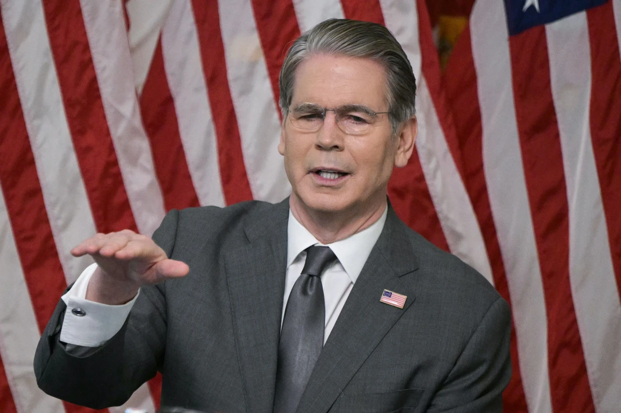 Der amerikanische Finanzminister Scott Bessent nach einer Diskussionsveranstaltung am Institute of International Finance im April in Washington.