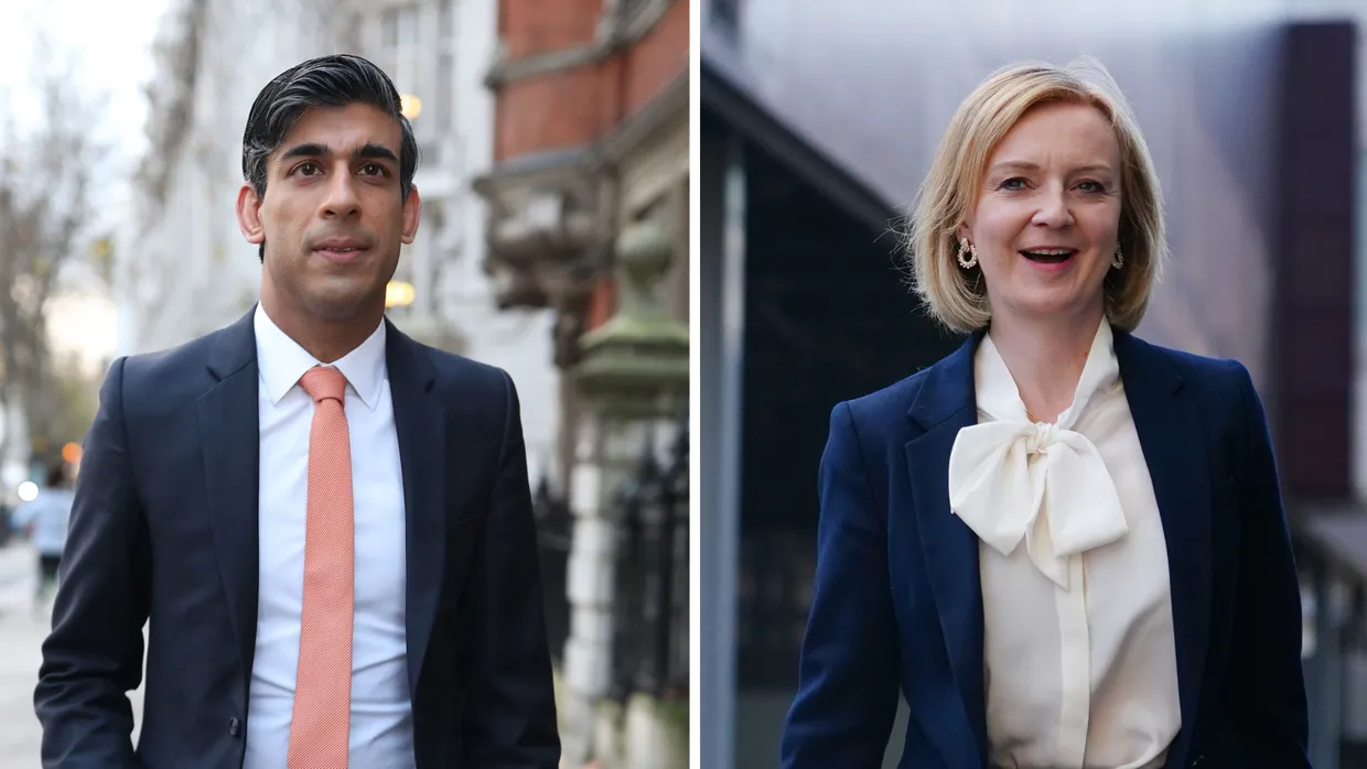 Undatierte Archivfotos zeigen Liz Truss (r), Außenministerin von Großbritannien, und Rishi Sunak, ehemaliger Finanzminister von Großbritannien.