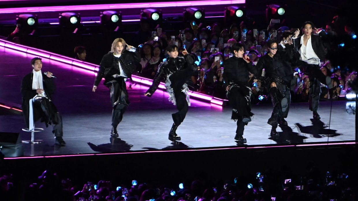 Die K-Pop-Band BTS bei einem Auftritt in Seoul im März 2026