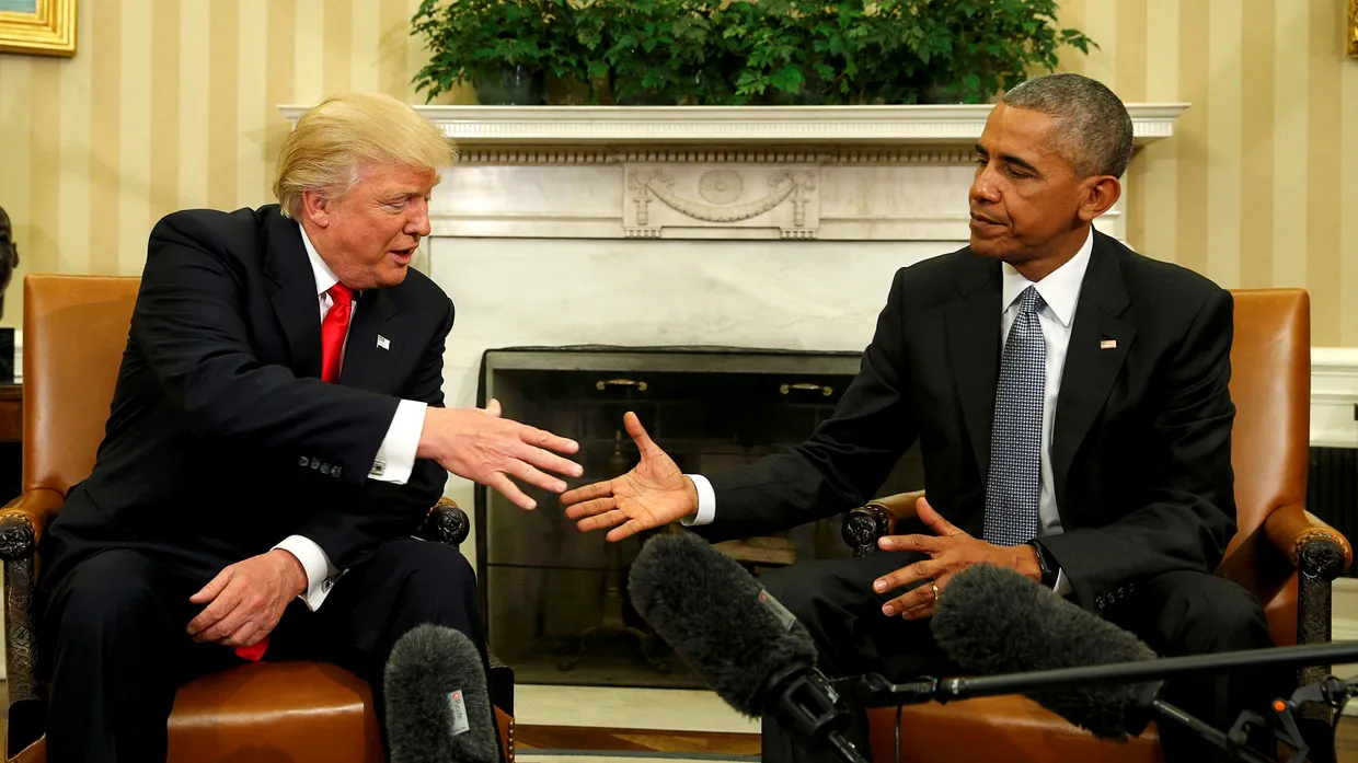 Amtsübergabe und außenpolitischer Paradigmenwechsel: Barack Obama und Donald Trump am 10. November 2016 im Oval Office