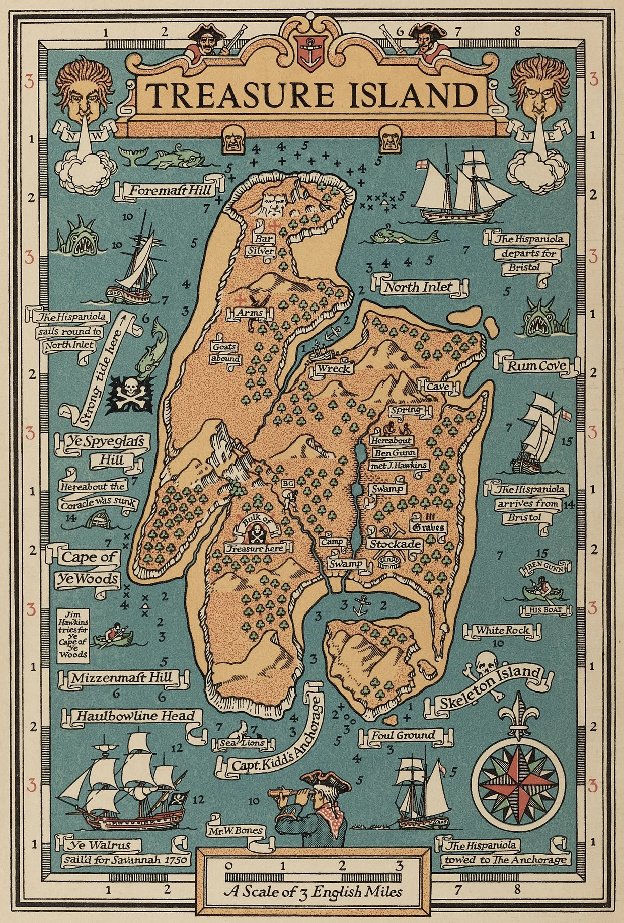 Monro Scott Orr traced the treasure map from Robert Louis Stevenson's novel Treasure Island for a 1934 book edition.