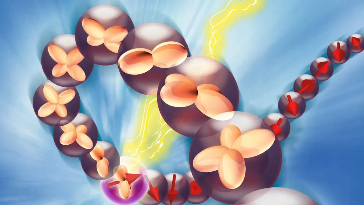 Künsterische Darstellung der Aufspaltung eines Elektrons in zwei Quasiteilchen,