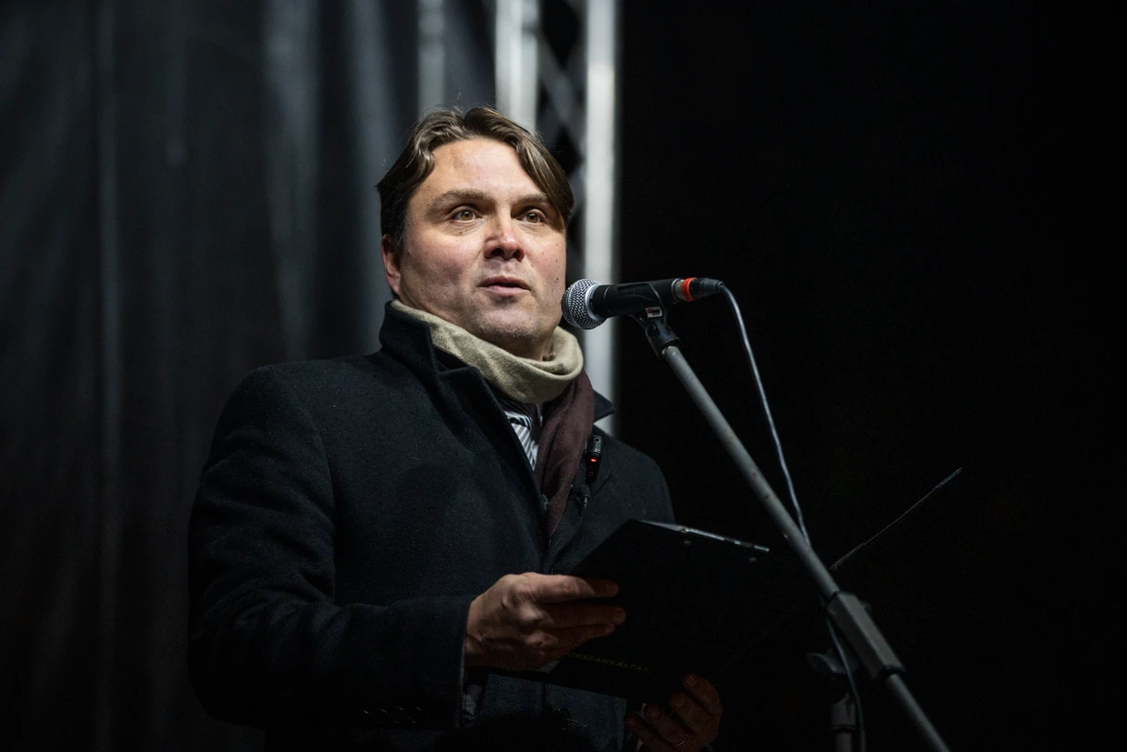 László Gubík, Chef der Partei Ungarische Allianz, im Dezember bei Protesten in Bratislava