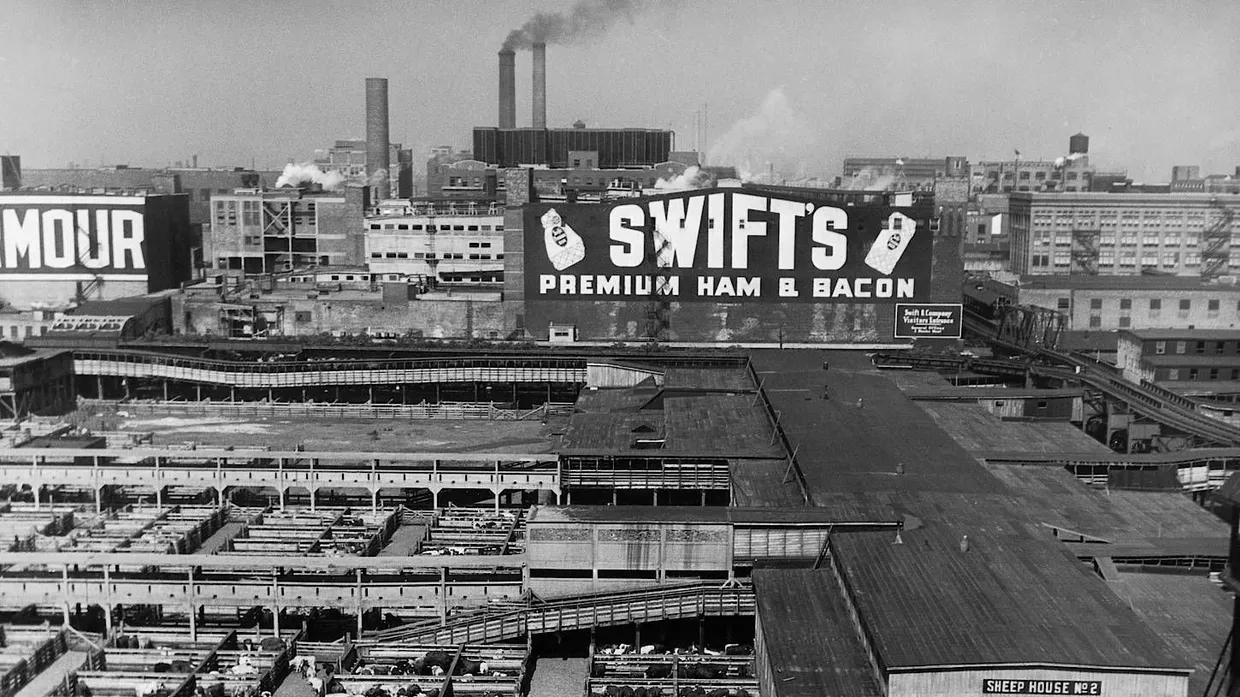 Hort der Massenproduktion: Die Schlachthöfe von Chicago in einer Aufnahme aus dem Jahr 1941