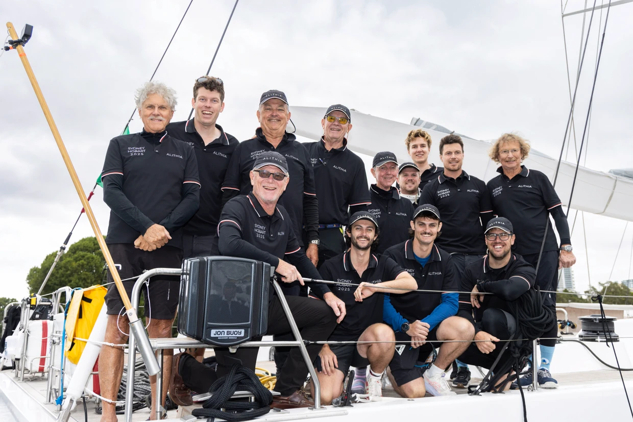 Jost Stollmann and his crew from the Alithia before takeoff