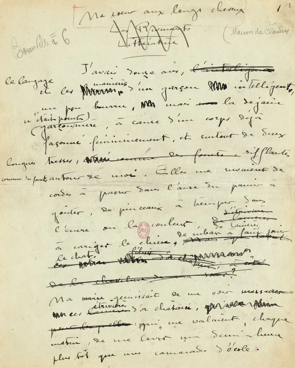 Ein Blatt des Manuskripts zu „La Maison de Claudine“ von 1922