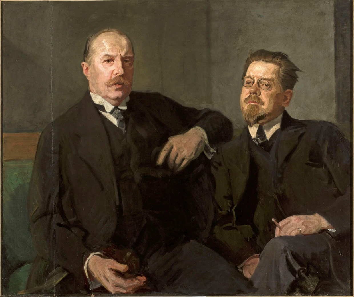 Władysław Stanisław Reymont (rechts)mit dem Schriftsteller Józef Weyssenhoff auf einem Gemälde von Stanislaw Lentz (1861-1920)