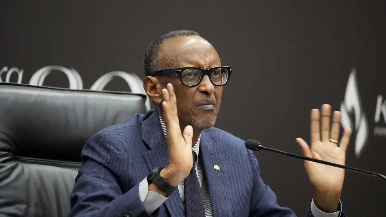 Paul Kagame, Präsident von Ruanda, während einer Pressekonferenz in Kigali zur Gedenkfeier 30 Jahre nach dem Völkermord