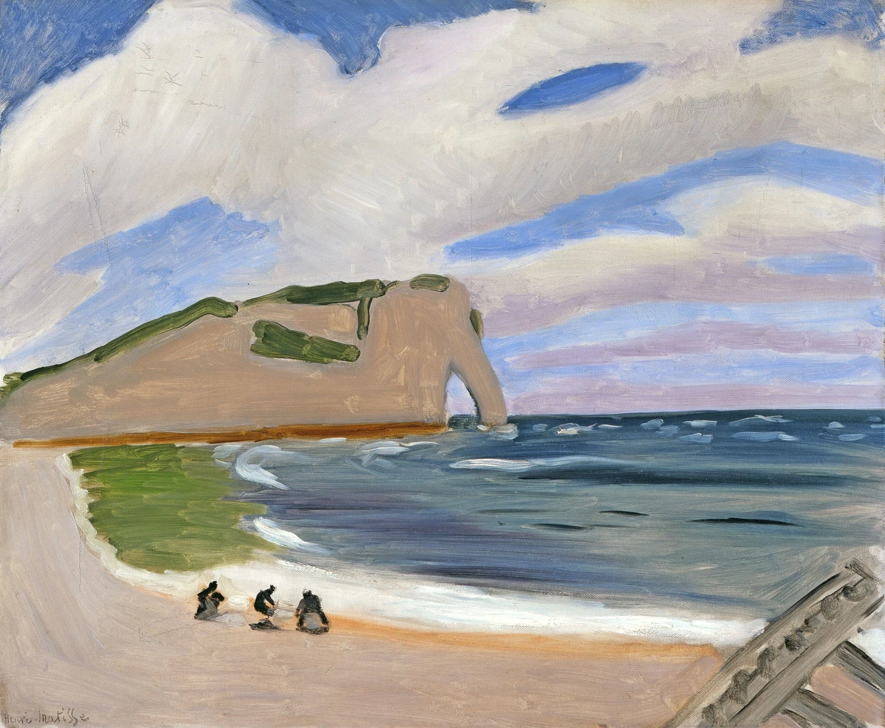 Henri Matisse zeigt den Elefanten in „Étretat, les laveuses“ 1920 flächig bemoost und die drei Menschen nur als Chiffren