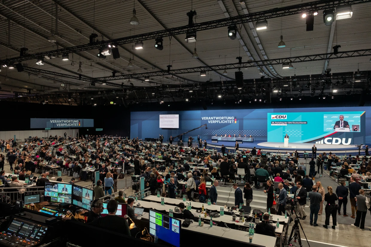 View into the hall at the 38th CDU party conference in the Stuttgart Trade Fair on Saturday.