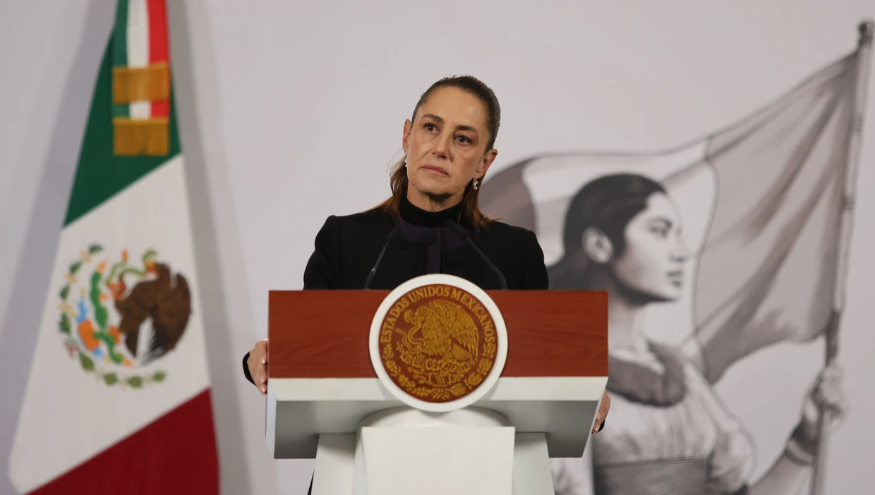 Mexikos Präsidentin Claudia Sheinbaum bei ihrer täglichen Pressekonferenz am 23. Fberuar 2026.
