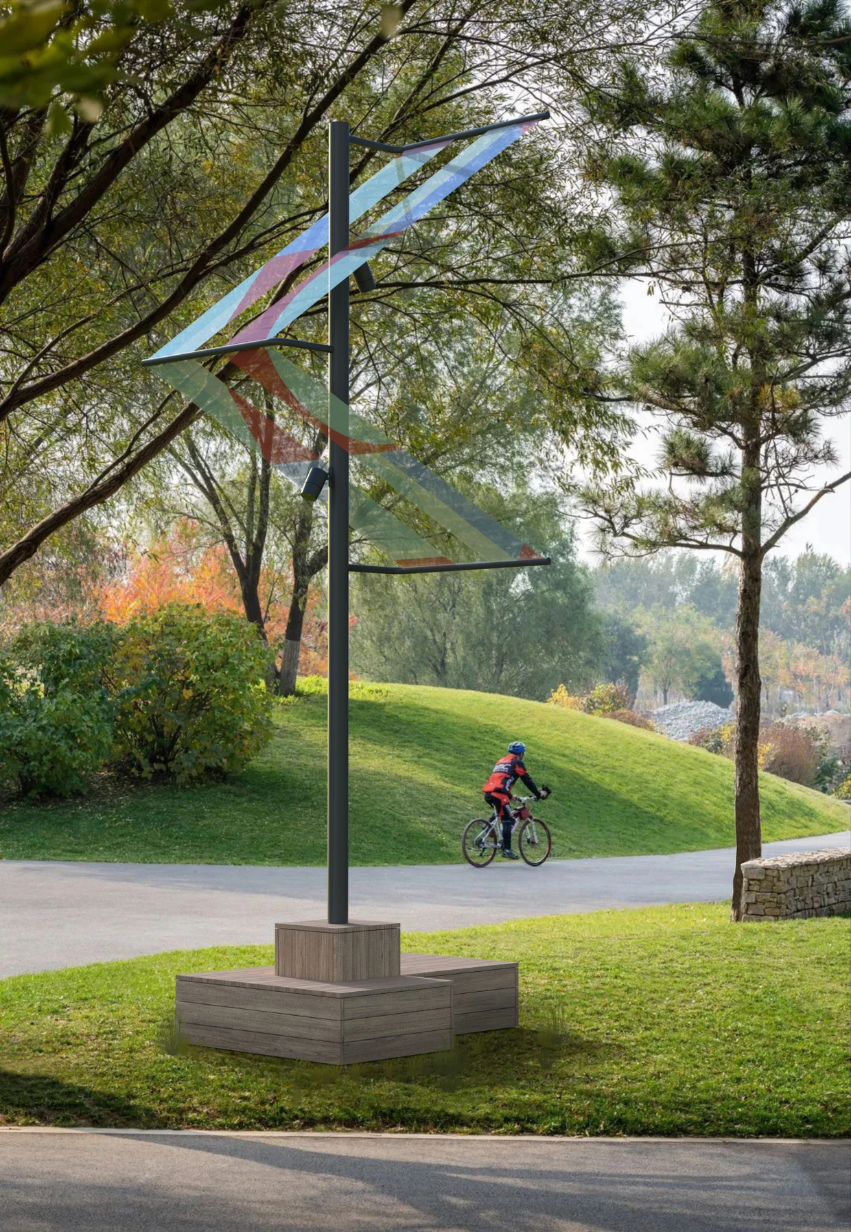 Die Solarfolien spenden automatisch Licht, wenn ein Fahrradfahrer vorbei fährt.