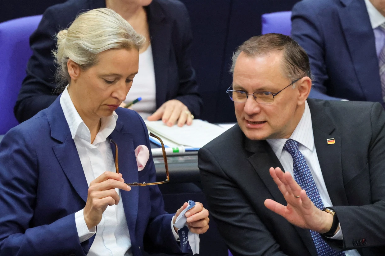 Die AfD-Vorsitzenden Alice Weidel und Tino Chrupalla im Bundestag