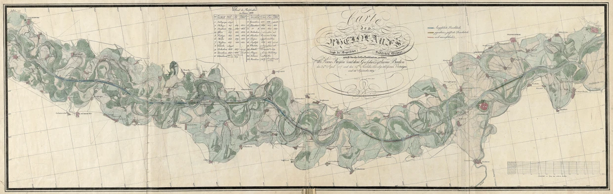 Rhine river map, covering the area between left: Lauterburg / Au am Rhein, right: Worms / Lampertheim.