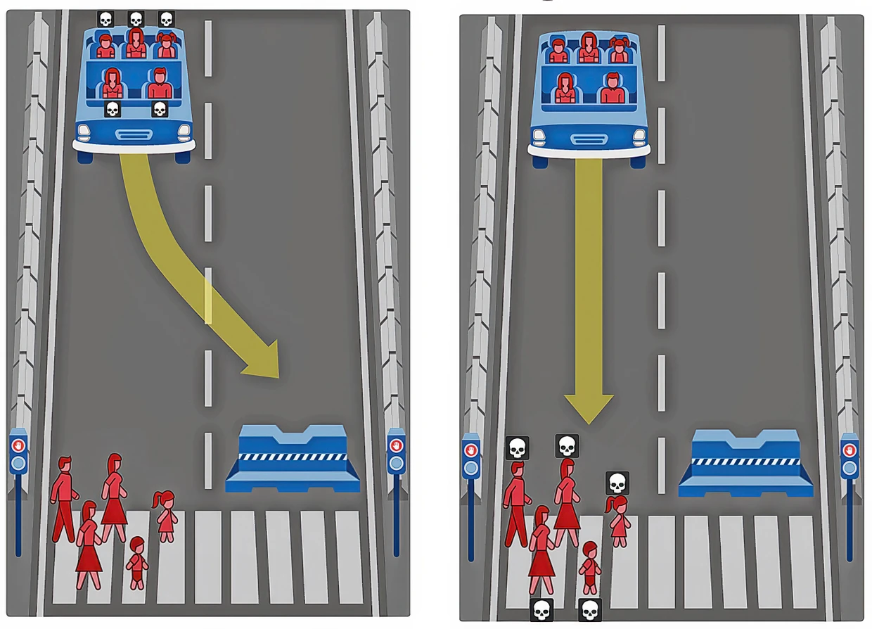 Wer soll gerettet werden, die Familie auf der Straße oder die im Auto?