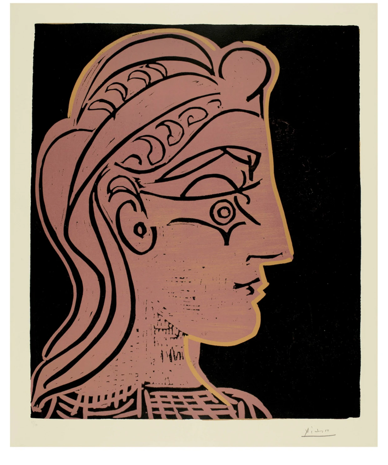 Ohne Pablo Picasso geht in Spanien nichts: Linolschnitt „Tête de femme de profil“ bei der Bastian Gallery (Berlin)