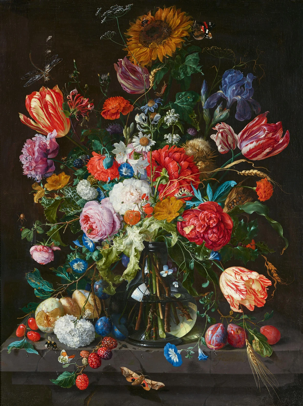 Jan Davidszoon de Heem, "Stillleben mit Blumen und Früchten auf einer Steinkonsole", nach 1674, Öl auf Leinwand, 87,3 mal 67,2 Zentimeter: Taxe eine Million bis 1,5 Millionen Euro; Zuschlag 2,6 Millionen Euro (Taxe eine Million/ 1,5 Millionen) am 17. Mai 2025 bei Lempertz in Köln