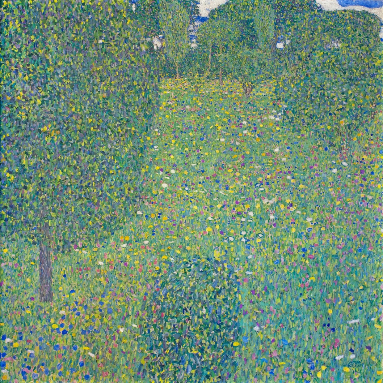  Gustav Klimt, „Blumenwiese“, um 1908, Öl auf Leinwand, 110 mal 110 Zentimeter; Zuschlag 75 Millionen Dollar (Taxe 80/100 Millionen) am 18. November bei Sotheby’s in New York