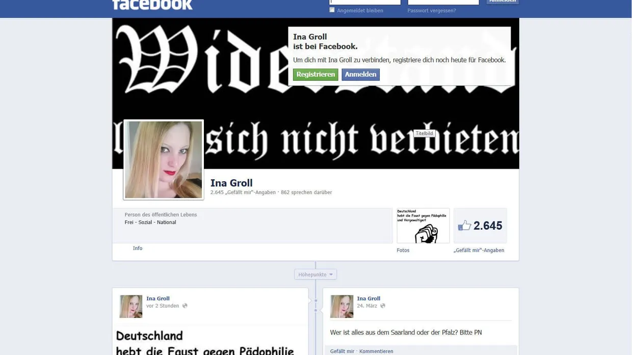 Ina Groll suchte die Nähe zur NPD, zum Beispiel mit ihrem öffentlichen Profil bei Facebook.