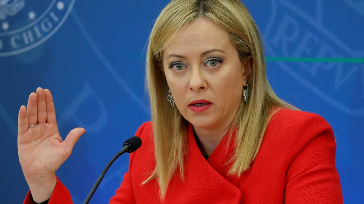 Italiens Ministerpräsidentin Giorgia Meloni während einer Pressekonferenz