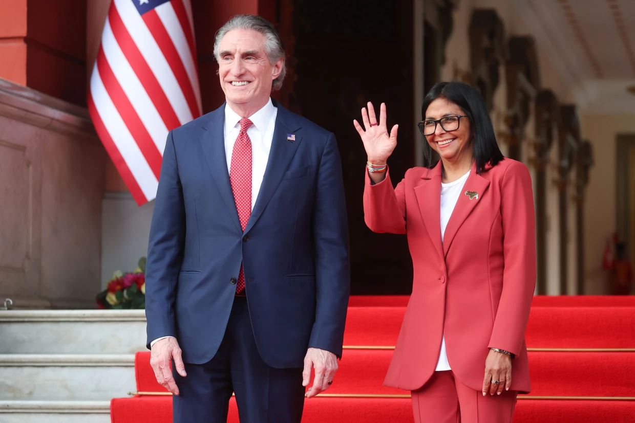 Venezuelan Interim President Delcy Rodríguez with US Interior Secretary Doug Burgum