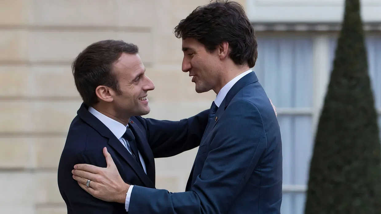 Frankreichs Präsident Emmanuel Macron empfängt den kanadischen Premierminister Justin Trudeau in Paris.
