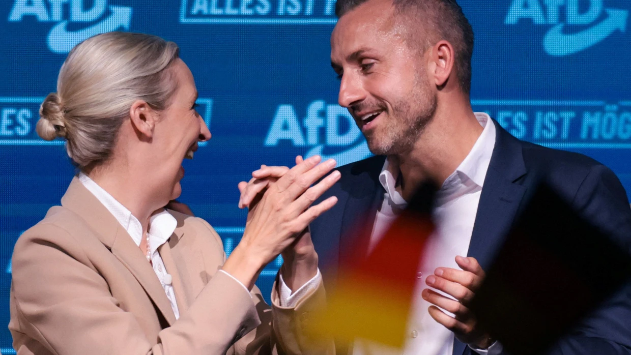 AfD-Parteivorsitzende Alice Weidel und der Spitzenkandidat in Sachsen-Anhalt, Ulrich Siegmund