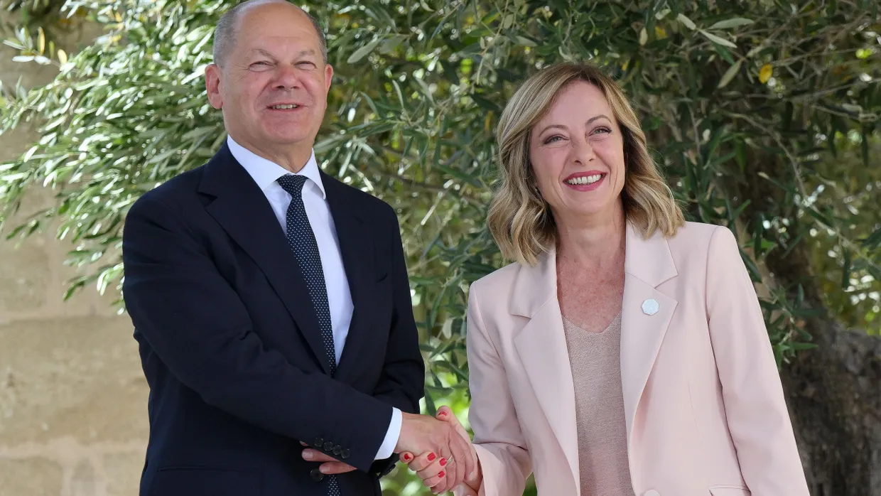 Harmonie: Bundeskanzler Olaf Scholz und Giorgia Meloni am Donnerstag im Juni Apulien.